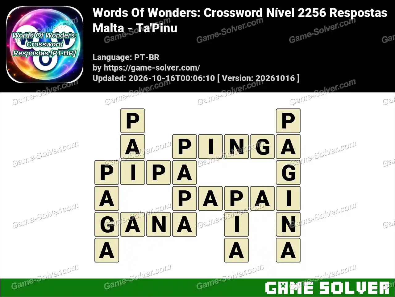 Words Of Wonders: Crossword Nível 2256 Respostas – Malta – Ta’Pinu